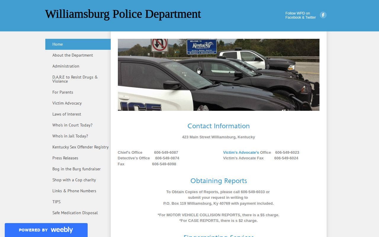 Williamsburg Police Department official website with local contact and records links