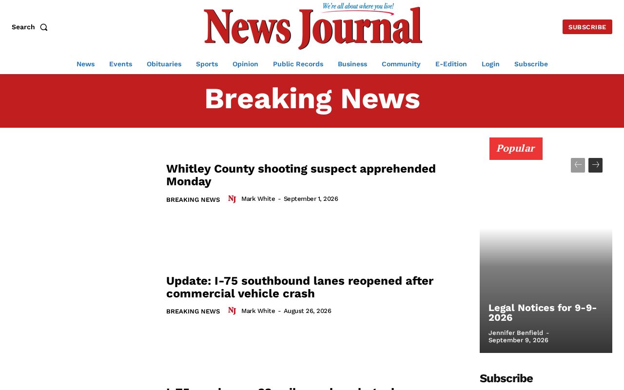 News Journal breaking news archive for Whitley County